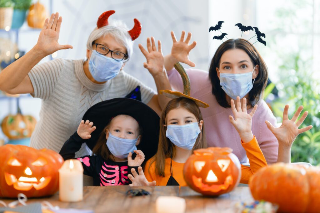 family celebrating Halloween